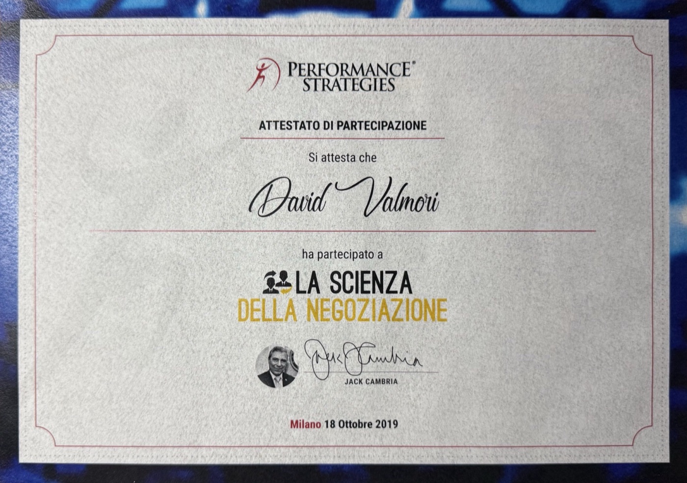 Attestato del corso La scienza della negoziazione con Jack Cambria