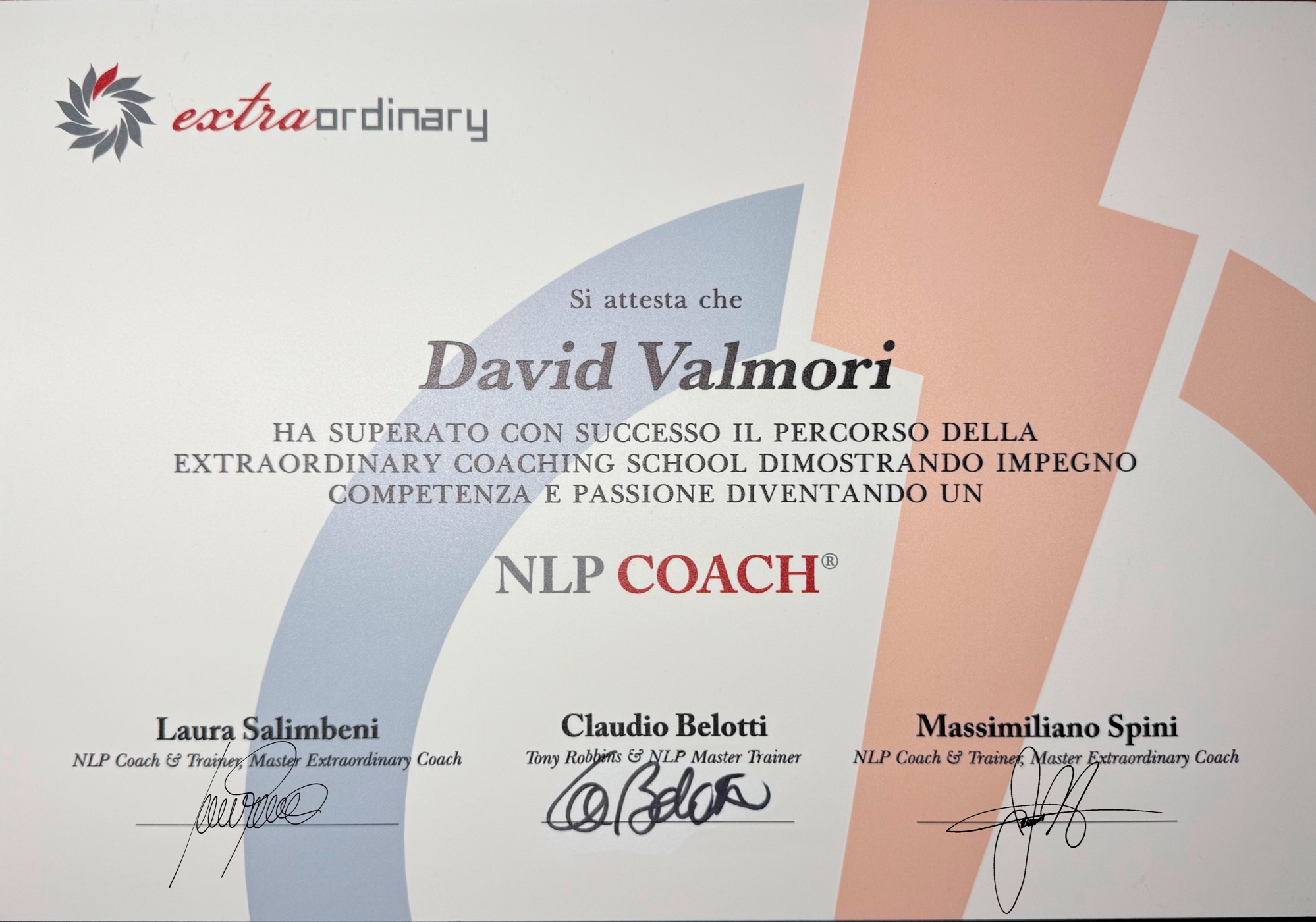Attestato NLP Coach della Extraordinary Coaching School