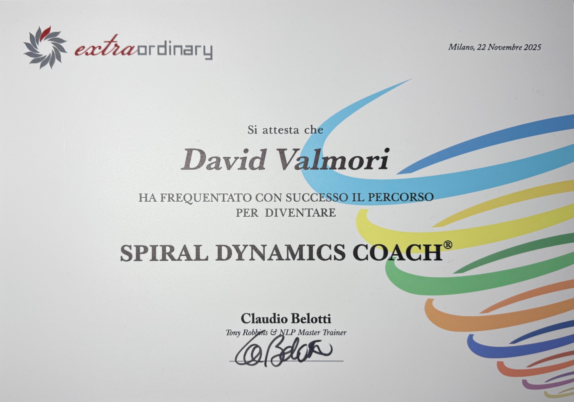 Attestato Spiral Dynamics Coach della Extraordinary Coaching School