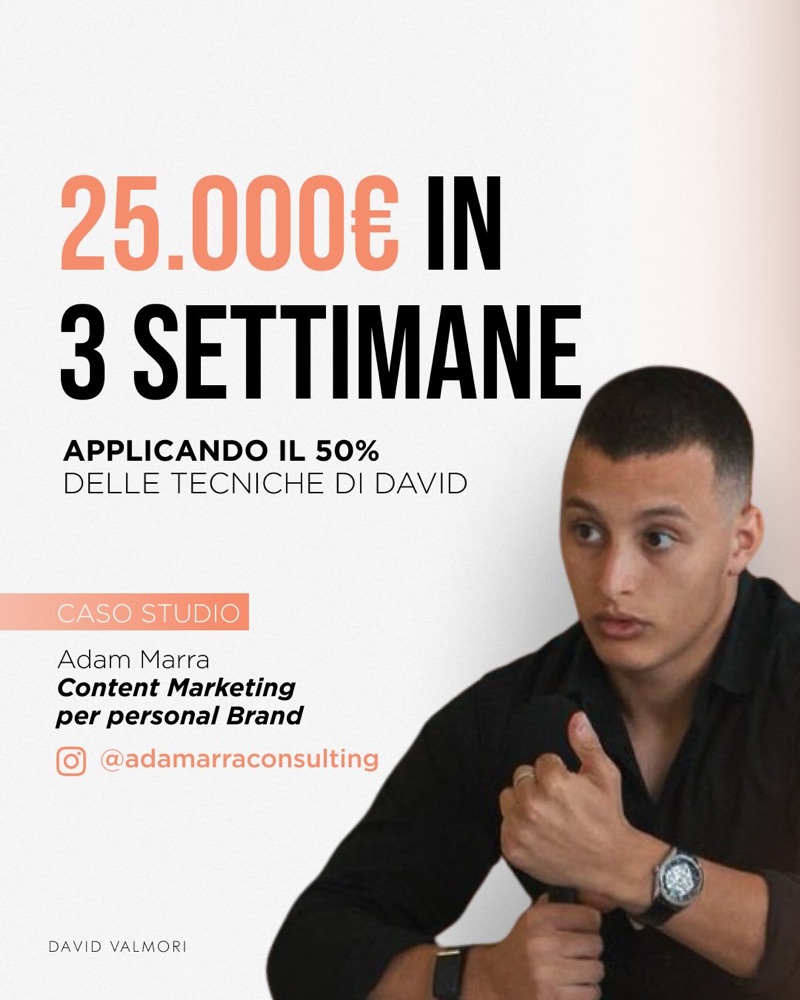 Caso studio: 25.000 euro in 3 settimane. Adam Marra, Content marketing per personal brand.