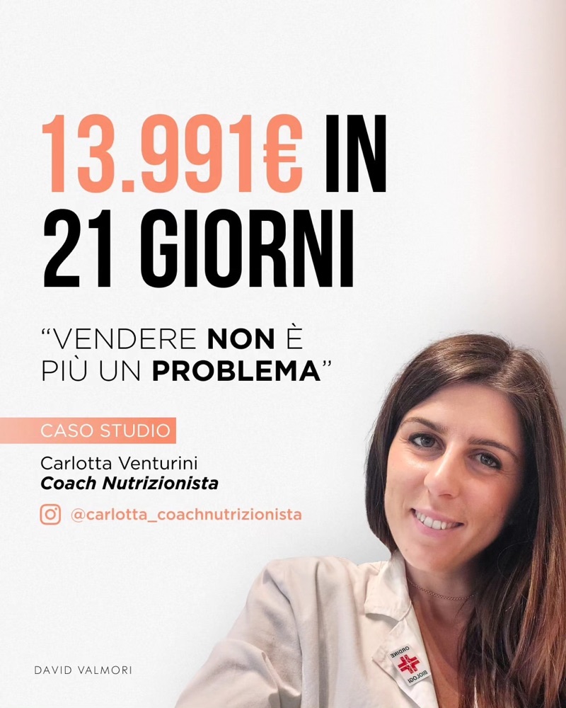 Caso studio: 13.991 euro in 21 giorni. Carlotta Venturini, Coach nutrizionista.
