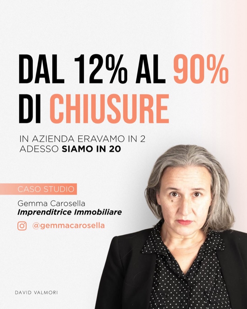 Caso studio: Dal 12 al 90 per cento di chiusure. Gemma Carosella, Imprenditrice immobiliare.