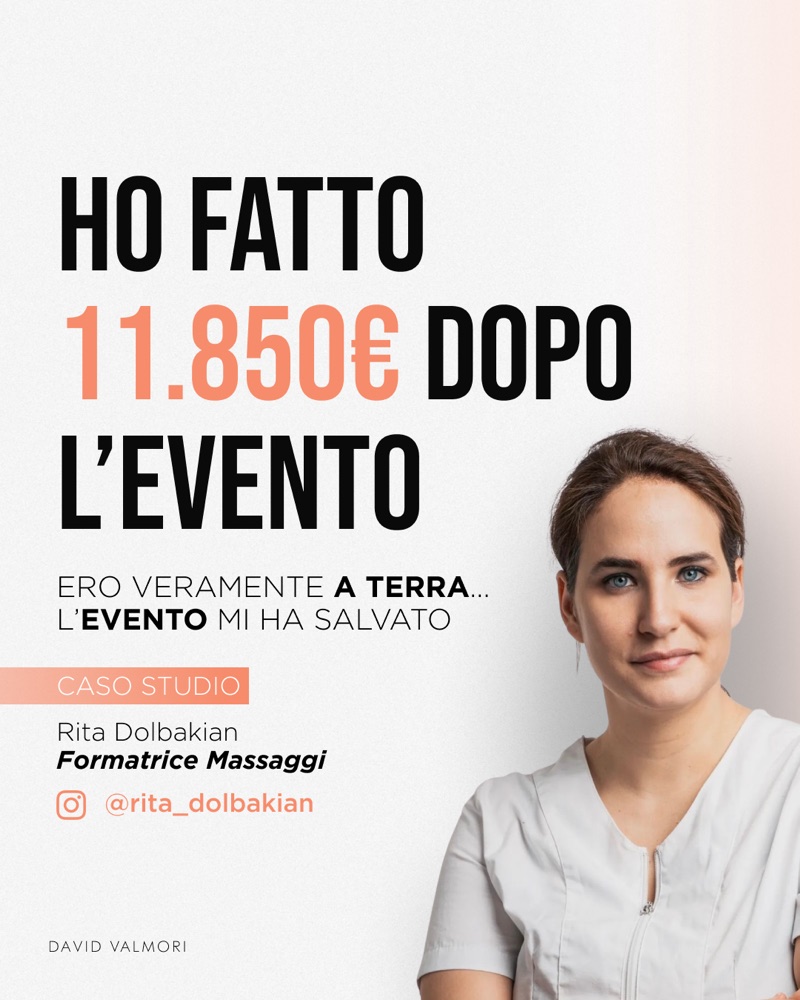 Caso studio: 11.850 euro dopo l'evento. Rita Dolbakian, Formatrice massaggi.