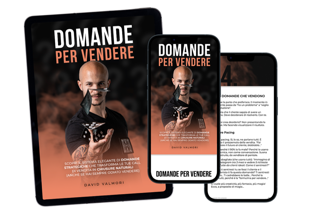 Mockup del libro Domande per vendere di David Valmori